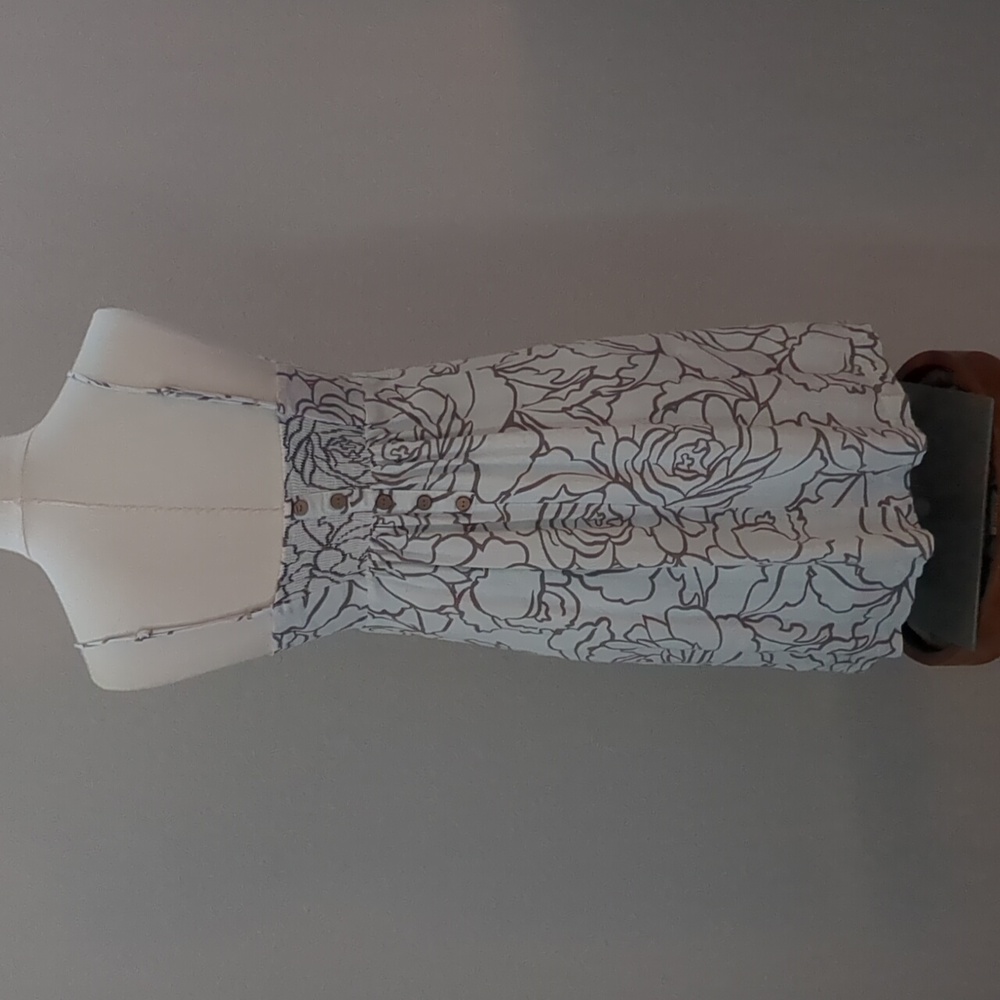 White and Brown Floral Dress With Button Detailing - Picture 10 of 11